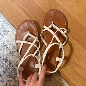 Women's Braided Sandals - Cream and Brown
